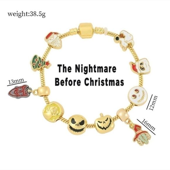 Gold Tone Nightmare Before Christmas Themed Charm Bracelet - Picture 3 of 8